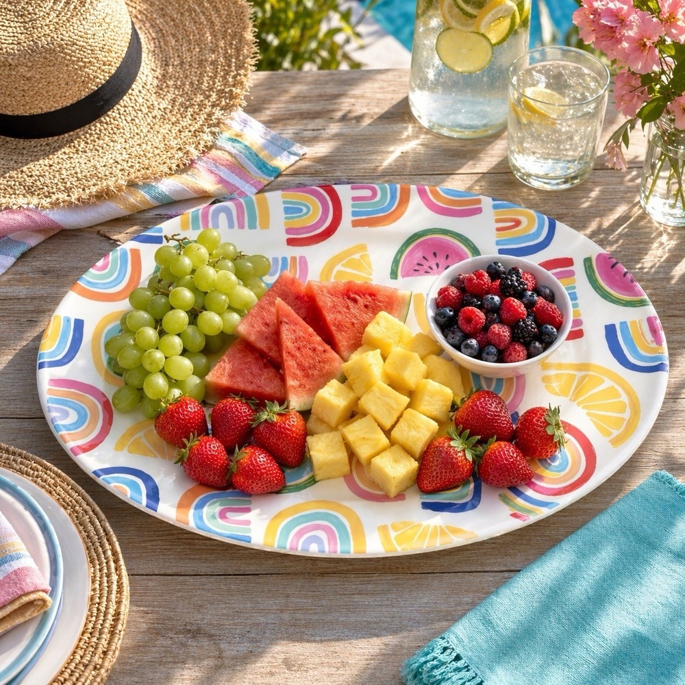 Rainbow XL Watermelon Summertime Serving Tray Melamine Platter Appetizer 20"x14"